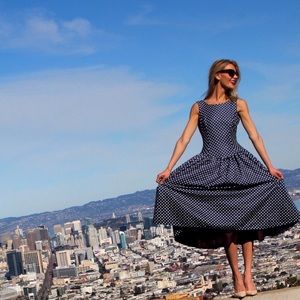Vintage s.g.gilbert Polka-Dot Navy/White Dress - 6